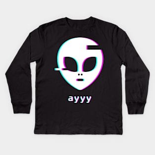 Ayyy - Aesthetic Meme Vaporwave Alien Kids Long Sleeve T-Shirt